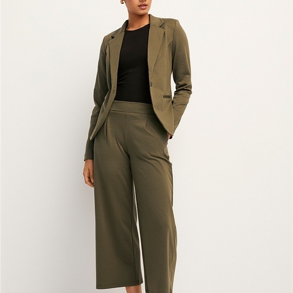 Ichi Mossy Green Supple Cinched Jersey Stretch Single Breast Blazer Medium - Picture 2 of 11